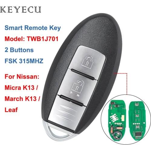 Keyecu for Nissan Micra K13 March K13 Leaf Smart Remote Car Key Fob 2 Buttons 315MHz ID46 Chip, Model Name: TWB1J701