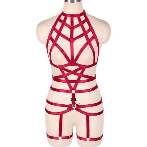 Sexy Harness Women Full Body Lingerie Cage Garters Suspenders Restraints Belts Set Punk Clothes Pole Dance Rave Costume