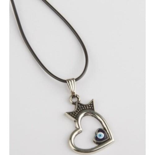 Evil eye Heart Vinlex Leather Necklace