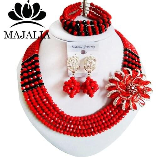 Fashion Trendy Nigeria Wedding african beads jewelry set red Crystal necklace Bridal Jewelry Sets Free shipping OK-427