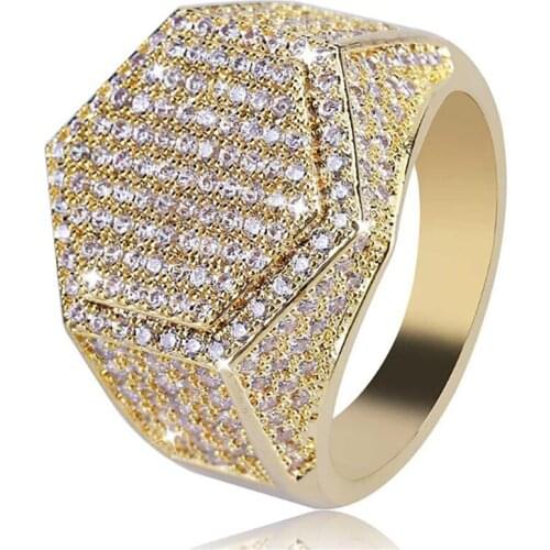 Hip Hop Gold Iced Out Hexagon Star Men Ring Street Dance Jewelry Gift Size 7-11