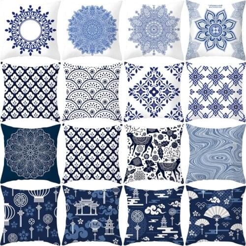 45x45 Printing Pattern Series Cushion Cover Blue White Home Sofa Seat Office Pillowcase Decorative Pillow Case Throw Pillows
