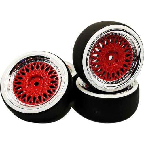 Rim 12mm 1/10 Rubber Tire Wheel Set Model 4pcs CLSCR + PP0366W Fit 1:10 RC On Road Car