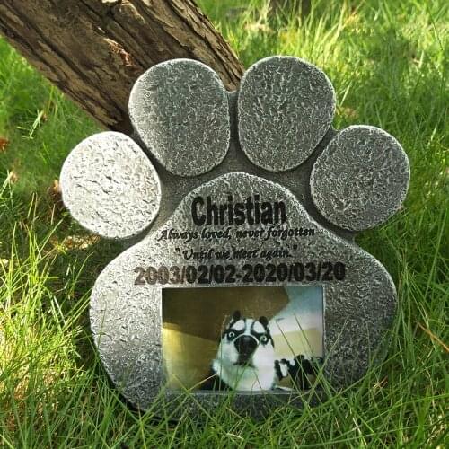 Memorial Tombstone for Pet Keepsake Gravestone Tomb Dog Cat Paw Print Animal Funeral Footprint Shaped Can Put Photos Pet Gifts