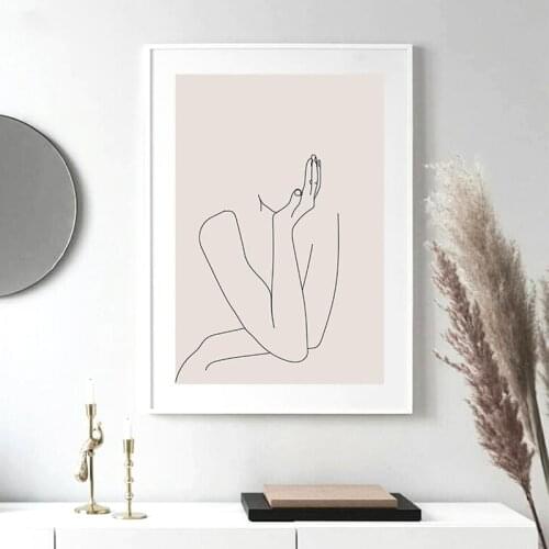 Feminine Line Drawing Print Feminist Poster Minimal Wall Art Canvas Painting Blush Pink Picture Scandinavian Style Home Decor