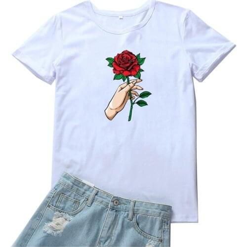 Gifts of Roses T-shirts Women Soft Goth Aesthetic Tee Women Funny Round Neck Women T Shirts Harajuku Clothing Women Tshirt Tops