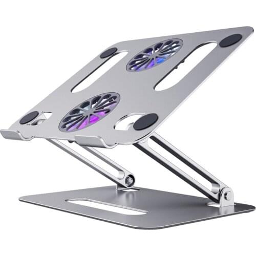 Tongdaytech Laptop Stand Holder With Double Cooling Fan Aluminum Adjustable Foldable Base Support Notebook Macbook Pro Computer