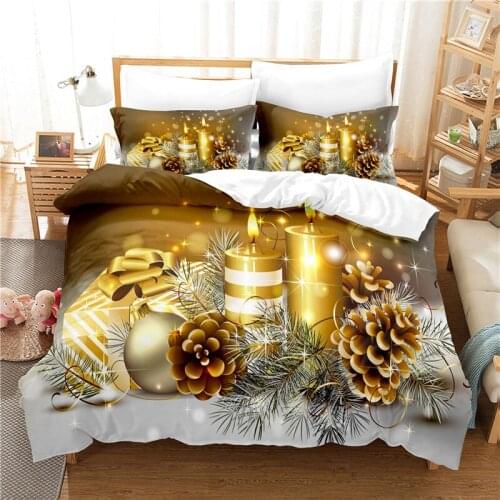 Luxury Home Textiles Bedding Set Duvet Cover Pillowcases Happy Christmas Candle Ropa De Cama King Size Bed Set Golden Quality