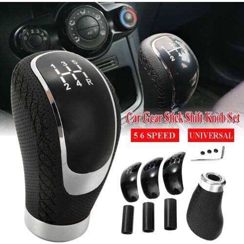 5 6 Speed Gear Shift Knob PU Leather Universal MT Gearshift Knob with 3 Interchangeable Caps Gear Stick Shift Knob Replacement