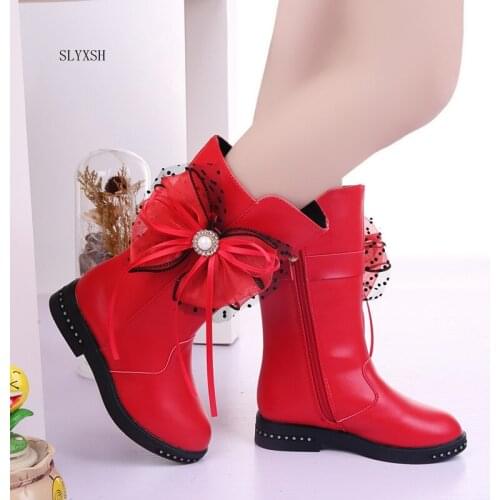 SLYXSH Girls boots autumn and winter 2018 new princess boots childrens slip plus velvet fashion boots high boots