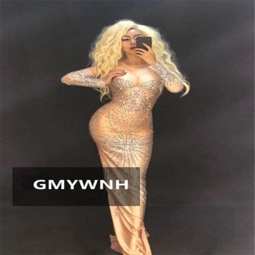 K96 Singer ballroom dance stage costumes dj performance wears long dresses bar outfits show gogo host clothe Rhinestone skirt