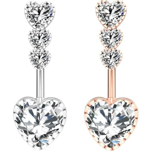 1pc Hearts Cubic Zirconia Navel Earring Navel Piercing Surgical Steel Belly Button Ring for Women Belly Bars Piercing Jewelry