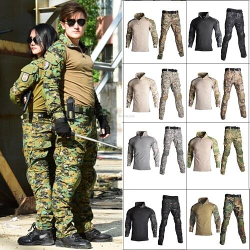Tactical Camouflage Uniform Military Combat Shirt + Pants with Knee Elbow Pads Airsoft Paintball Hunting Clothes Ghillie Suit