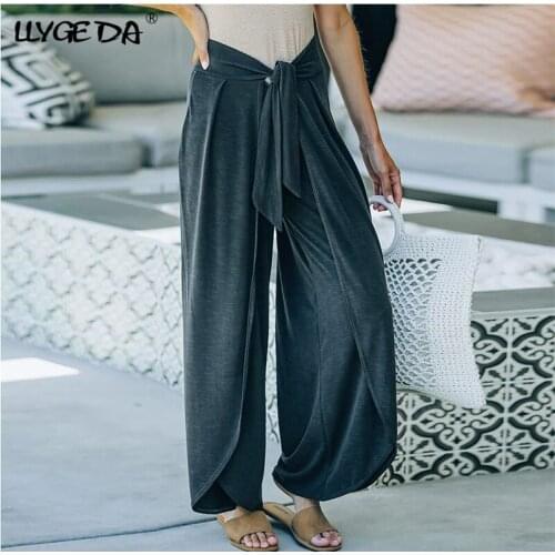 Knit Belt Tie Women Pants Solid Loose Casual Mid Waist Wide-leg Pant For Women 2021 Summer Autumn New Fashion Trousers Female