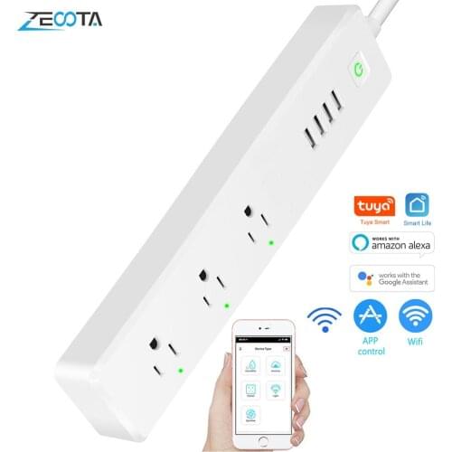WiFi Smart Power Strip US Plug Outlet Socket with USB Remote Control Surge Protector work Alexa Google Home 1.8m Extension Cord