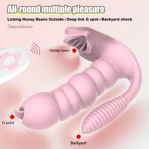 3 IN 1 Licking Sucking Vibrator Erotic 10 Mode Vibrating Anal Vagina Clitoris Stimulator Wearable Oral Tongue Sex Toys for Women
