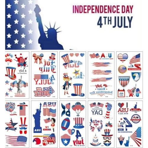 10pcs/set Independence Day Temporary Tattoo Stickers For Child Adults Festival Fake Tattoos Sticker Fashion Body Art Decoration