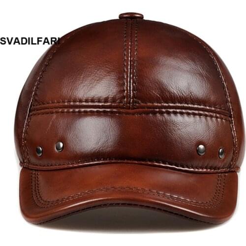 Svadilfari Wholesale New 2018 Autumn Winter Men Women Casual Solid Cap Cowskin 100% Genuine Leather Baseball Hat Ear Warm