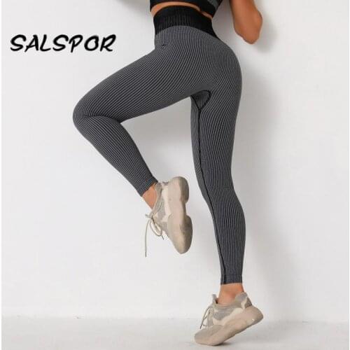 SALSPOR Semaless Booty Lifting Women Leggings Push Up High Waist Striped Sexy Fitness Legging Energy Gymwear Elastic Sport Wear