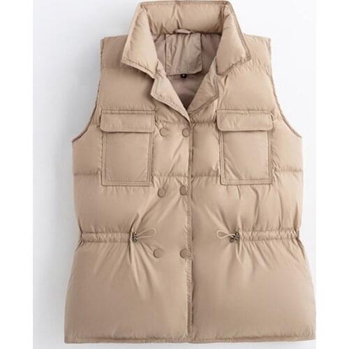 Female Sleeveless White Duck Down Coat Adjustable Waist Ultra Light Women Short Down Vest Windproof Lightweight Warm Waistcoat