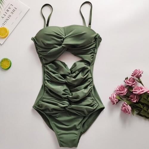 Syswimwear Brand New Women Sexy One Pieces Swimwear Black/Olive-Drab Sling Push Up Swimsuit Hot Girls Beach Wear Bathing Suit