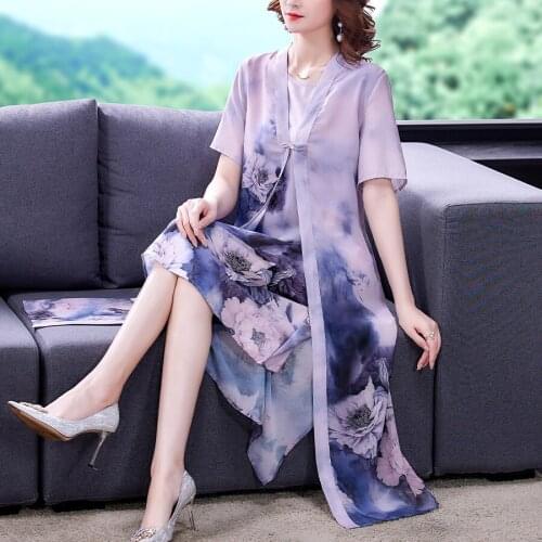 2021 Spring Summer Autumn New Vestidos Women Mother Casual Elegant Office Slim Loose 2 Pieces Big Plus Size Midi Dress L-4XL