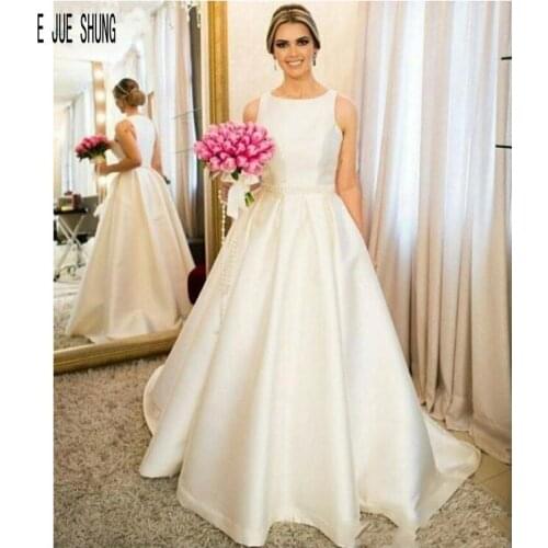 JIERUIZE Simple Satin Wedding Dresses Scoop Neck Back Zipper Sleeveless Wedding Gowns Bride Dress robe de mariee
