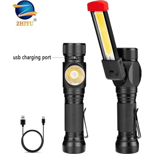 ZHIYU Auto Work Light Bar Flashlight Torch USB Rechargeable Magnetic Spot Light Lanterna Hanging Hook Lamp Outdoor Camping
