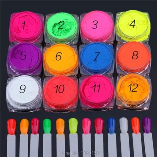 12 colors of fluorescent pigment powder 1gram per color for nail polish