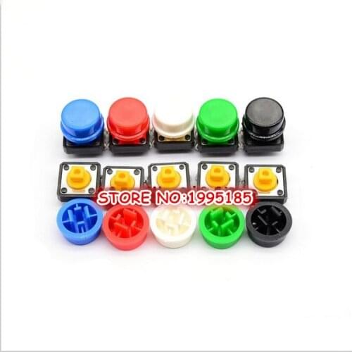 20PCS Tactile Push Button Switch Momentary 12*12*7.3MM Micro switch button + (20PCS 5 colors Tact Cap)