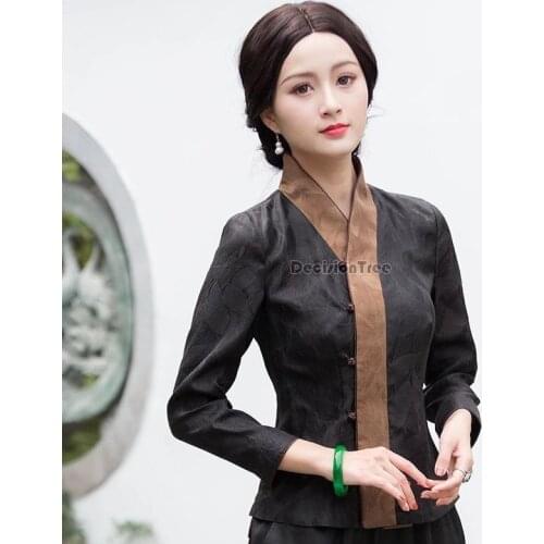 2021 female national trend top chinese style satin qipao tops shirt women chinese traditional style shirts chinese blouse hanfu