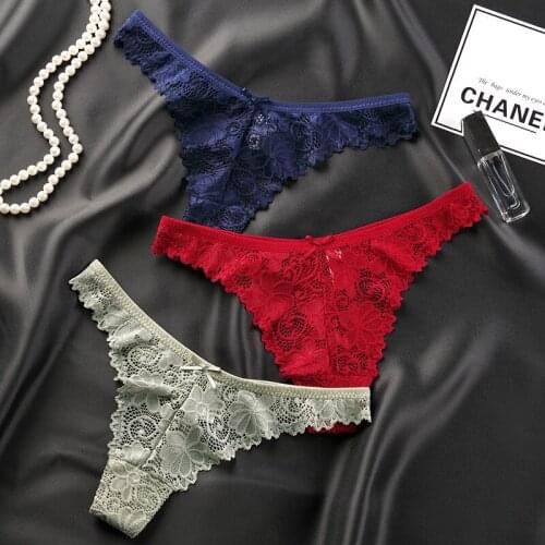 3Pcs G-String Panties Women Lace Thong Sexy Girls Briefs Lingerie G-String Women Thongs Female Underwear Underpants Transparent