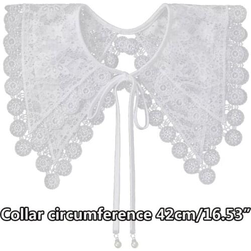 40GC Double Layer Floral Lace Fake Collar Shawl Hanfu Shoulder Wrap Bowknot Necklace
