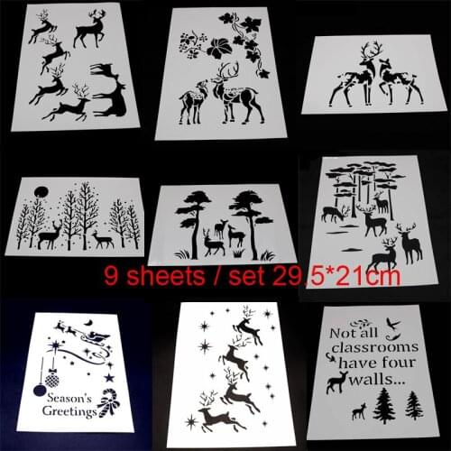 9pc Stencil Bullet Journal Christmas Deer Painting Template DIY Embossing Craft Accessories Sjablonen For Scrapbooking Decor