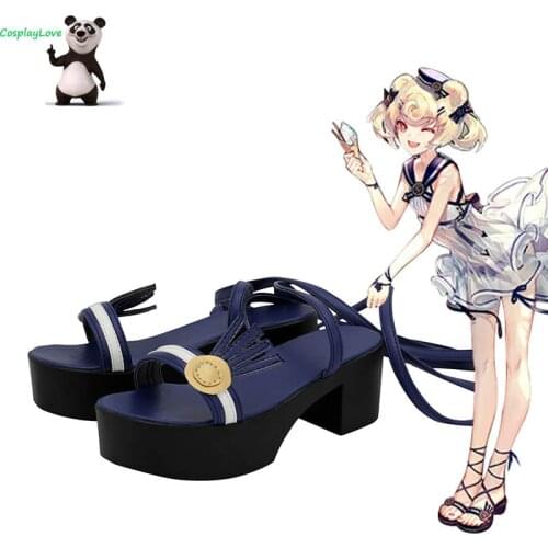 Arknights Gummy Blue Sandals Cosplay Shoes Cosplay Long Boots Leather Custom Made For Party Christmas Halloween