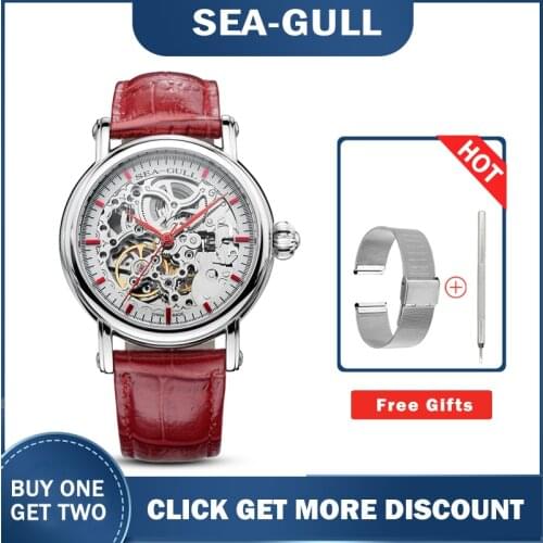 Seagull watch MAN m182sk Automatic Mechanical womens Watch Self Winding Power Reserve Flywheel red band red needle