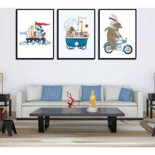 Home Decoration Canvas Painting Cartoon Animal Poster Printing Waterproof Ink Painting Kids Room Decoration Inkjet Picture