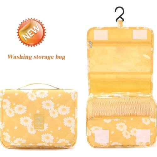 Travel Toiletry Bag, NEW Daisy Yellow Pattern Portable Hanging Travel Wash Bag Foldable Make up Bags with Hook Organizer Bags