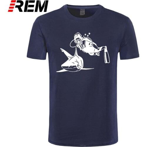 Divings Design T-shirts Printed Men Tshirt Cool Funny Mens Tee Shirts Tops Cotton Casual T Shirts NEW Interesting Shark and Man