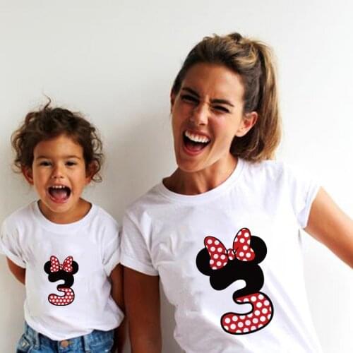 Kawaii Numbers Mickey Mouse Numbers T Shirts For Family Mommy And Me Summer Short Sleeve Clothes Number Three Disney Kids Tees