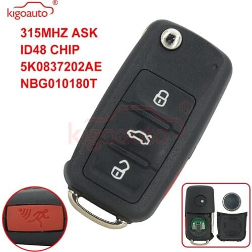 Kigoauto 5K0837202AE remote key 315MHZ ASK ID48 3 button with panic HU66 NBG010180T for VW Beetle Passat Jetta Tiguan 2015 2016