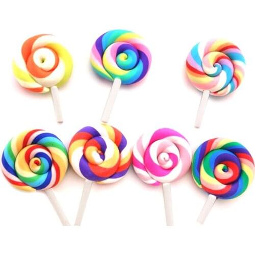 Rainbow Color Polymer Clay Lollipops Candy Miniatures Doll House Lollipops 20 Pcs Dollhouse Party Decoration
