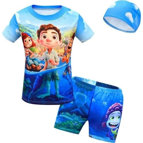 Summer Luca Two Pieces Bathing Suit Toddler Boys Baby Girls Swimwear Kids Swimming Top Trunks Set Children Swimsuit with Cap