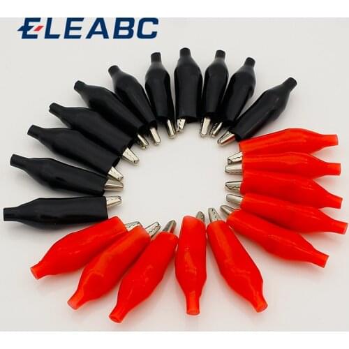 20pcs/lot 45MM Metal Alligator Clip G98 Crocodile Electrical Clamp for Testing Probe Meter Black and Red with Plastic Boot