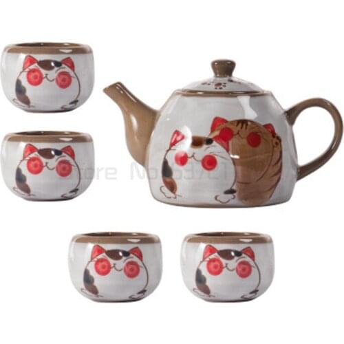 Japanese style cute embroidered bird tea set creative kung fu teapot cup set thick pottery underglaze color