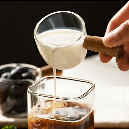 Mini Glass Milk Cup Small Coffee Creamer Milk Pitcher Glass Gravy Boat Condiment Bowl Sauce Dish Cup Milk Jug with Wood Handle