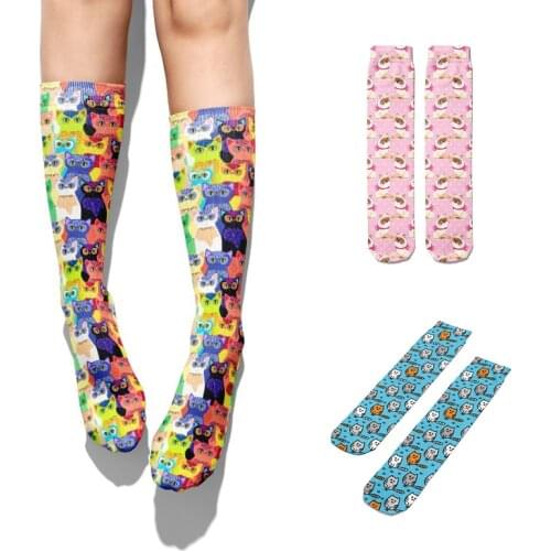 Fashion Cute Cat Women Socks 3D Printed Harajuku Kawaii Summer Autumn Female Socks Casual High Ankle Unisex Warm Street Socks