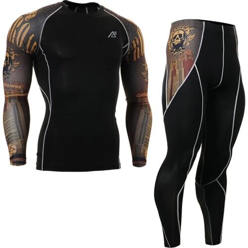 Mens Compression Sportsman Wear Male Shirts&Tights Set Skin-Tight Training MMA Workout Fitness Yoga Clothing Set CPD/P2L-B27
