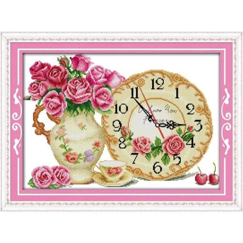 Fall in love at first sight cross stitch kit clock flower count print stamped 14ct 11ct hand embroidery DIY handmade needlework