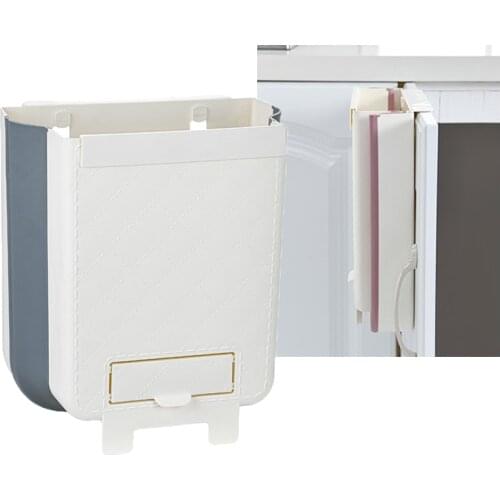 Wall-mounted Folding Trash Can Household Creative Kitchen Trash Basket Hanging Classification Car Bucket With Small Drawer